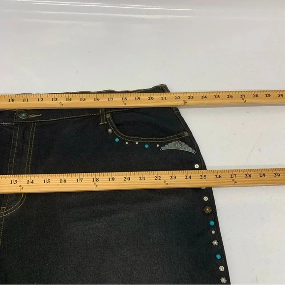 Diane Gilman‎ Crop Studded Jeans Woman 24WP  Black Pockets Western Boho Cassual - Picture 12 of 14